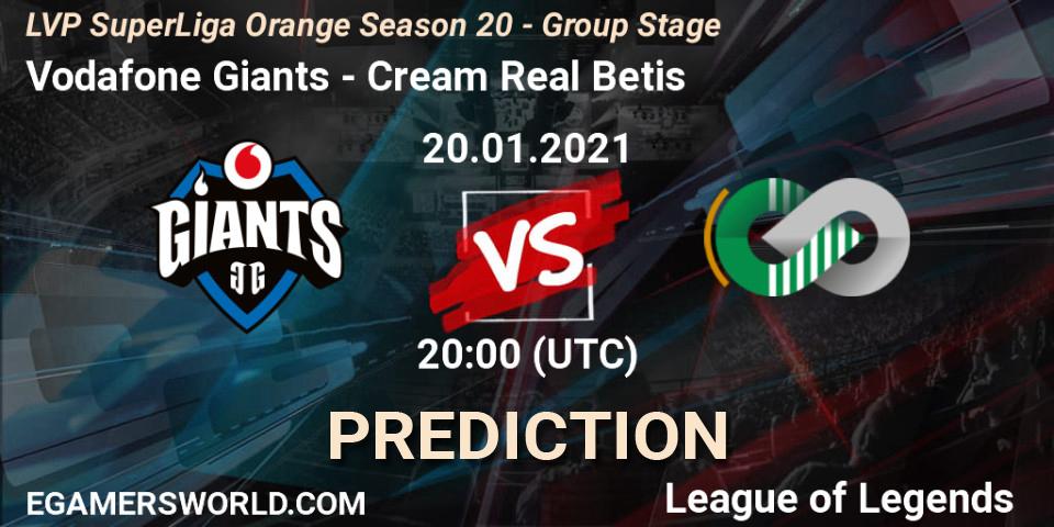 Prognoza Vodafone Giants - Cream Real Betis. 20.01.2021 at 20:00, LoL, LVP SuperLiga Orange Season 20 - Group Stage