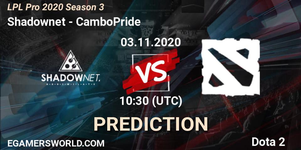 Prognoza Shadownet - CamboPride. 03.11.2020 at 10:30, Dota 2, LPL Pro 2020 Season 3