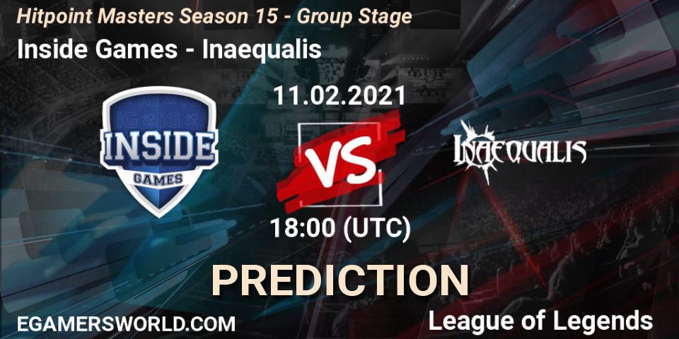 Prognoza Inside Games - Inaequalis. 11.02.2021 at 19:00, LoL, Hitpoint Masters Season 15 - Group Stage