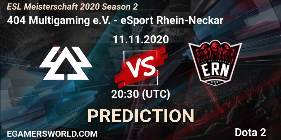 Prognoza 404 Multigaming e.V. - eSport Rhein-Neckar. 11.11.2020 at 20:29, Dota 2, ESL Meisterschaft 2020 Season 2