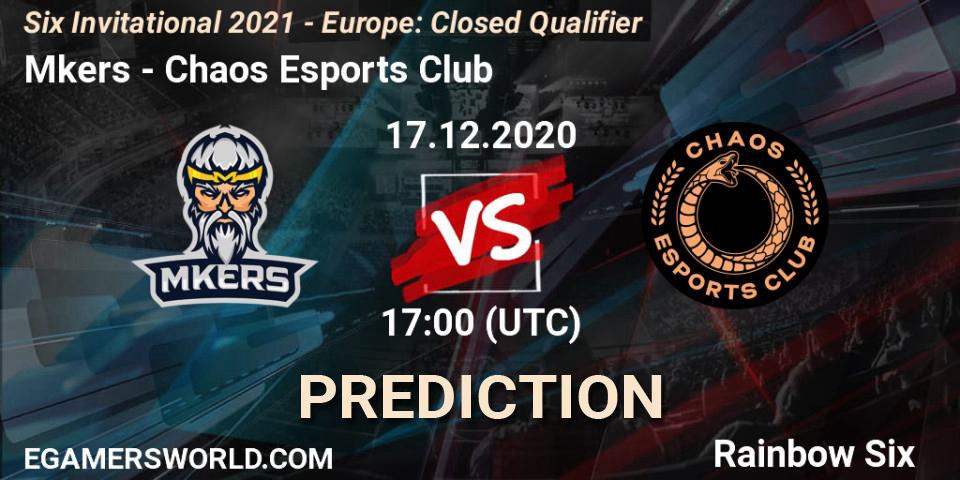Prognoza Mkers - Chaos Esports Club. 17.12.20, Rainbow Six, Six Invitational 2021 - Europe: Closed Qualifier