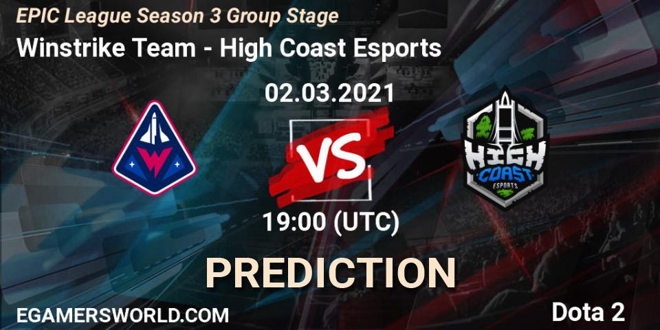 Prognoza Winstrike Team - High Coast Esports. 02.03.2021 at 19:35, Dota 2, EPIC League Season 3 Group Stage