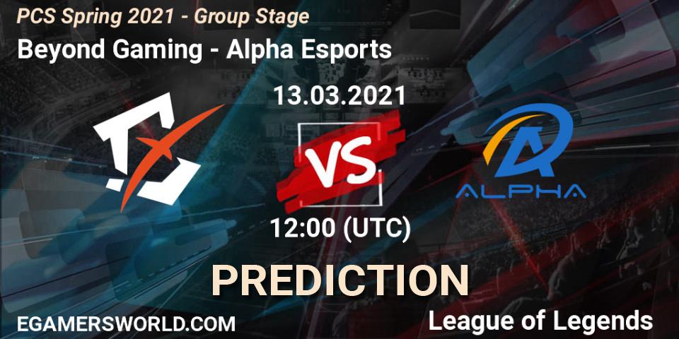 Prognoza Beyond Gaming - Alpha Esports. 13.03.2021 at 12:00, LoL, PCS Spring 2021 - Group Stage
