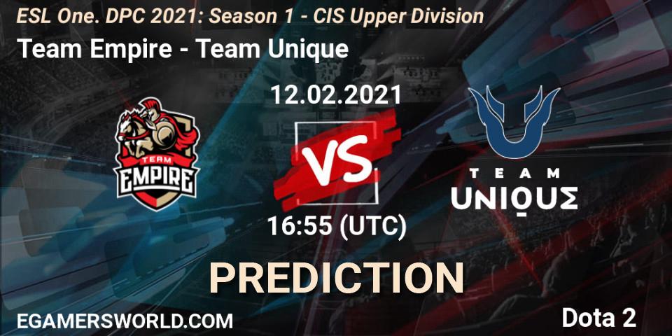 Prognoza Team Empire - Team Unique. 12.02.2021 at 17:29, Dota 2, ESL One. DPC 2021: Season 1 - CIS Upper Division
