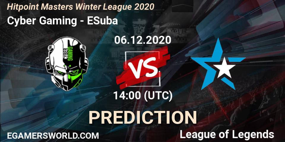 Prognoza Cyber Gaming - ESuba. 06.12.2020 at 14:00, LoL, Hitpoint Masters Winter League 2020