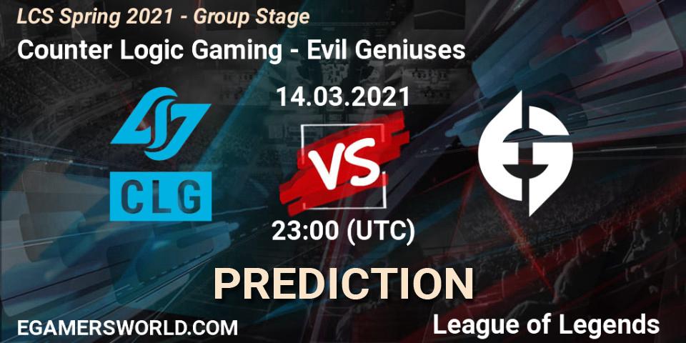 Prognoza Counter Logic Gaming - Evil Geniuses. 14.03.2021 at 23:00, LoL, LCS Spring 2021 - Group Stage