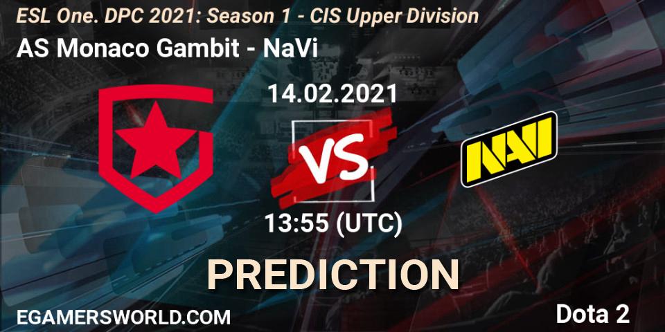 Prognoza AS Monaco Gambit - NaVi. 14.02.21, Dota 2, ESL One. DPC 2021: Season 1 - CIS Upper Division