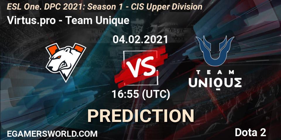 Prognoza Virtus.pro - Team Unique. 04.02.2021 at 17:41, Dota 2, ESL One. DPC 2021: Season 1 - CIS Upper Division