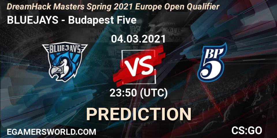 Prognoza BLUEJAYS - Budapest Five. 04.03.2021 at 23:50, Counter-Strike (CS2), DreamHack Masters Spring 2021 Europe Open Qualifier