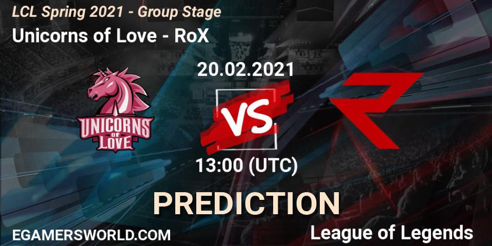 Prognoza Unicorns of Love - RoX. 20.02.2021 at 13:00, LoL, LCL Spring 2021 - Group Stage