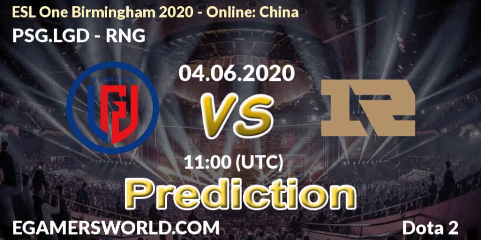 Prognoza PSG.LGD - RNG. 04.06.2020 at 11:00, Dota 2, ESL One Birmingham 2020 - Online: China