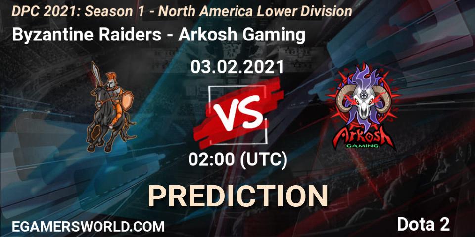 Prognoza Byzantine Raiders - Arkosh Gaming. 03.02.2021 at 02:00, Dota 2, DPC 2021: Season 1 - North America Lower Division