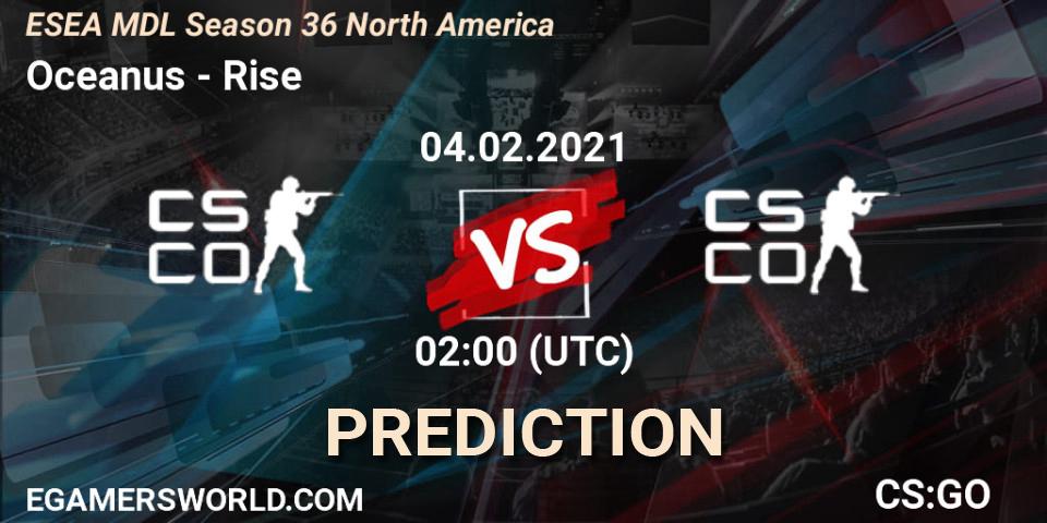 Prognoza Oceanus - Rise. 18.02.2021 at 02:00, Counter-Strike (CS2), MDL ESEA Season 36: North America - Premier Division