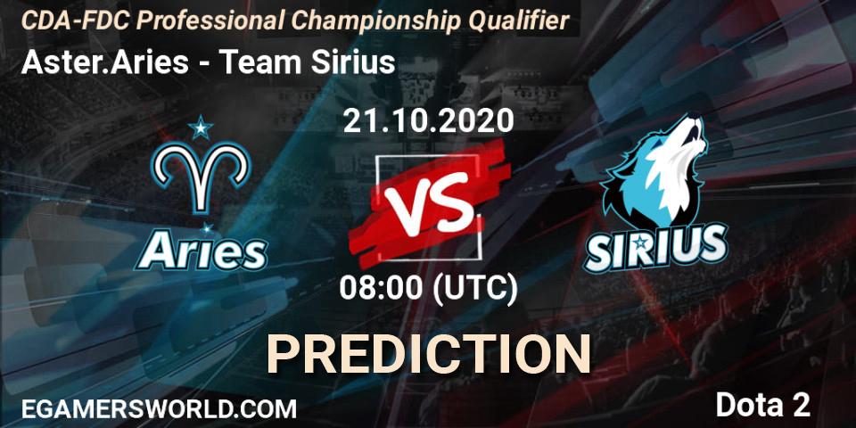Prognoza Aster.Aries - Team Sirius. 21.10.2020 at 08:16, Dota 2, CDA-FDC Professional Championship Qualifier