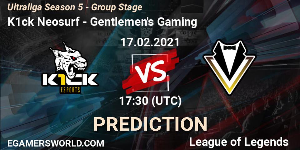 Prognoza K1ck Neosurf - Gentlemen's Gaming. 17.02.2021 at 17:30, LoL, Ultraliga Season 5 - Group Stage