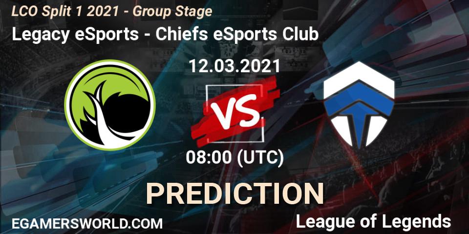 Prognoza Legacy eSports - Chiefs eSports Club. 12.03.2021 at 07:50, LoL, LCO Split 1 2021 - Group Stage