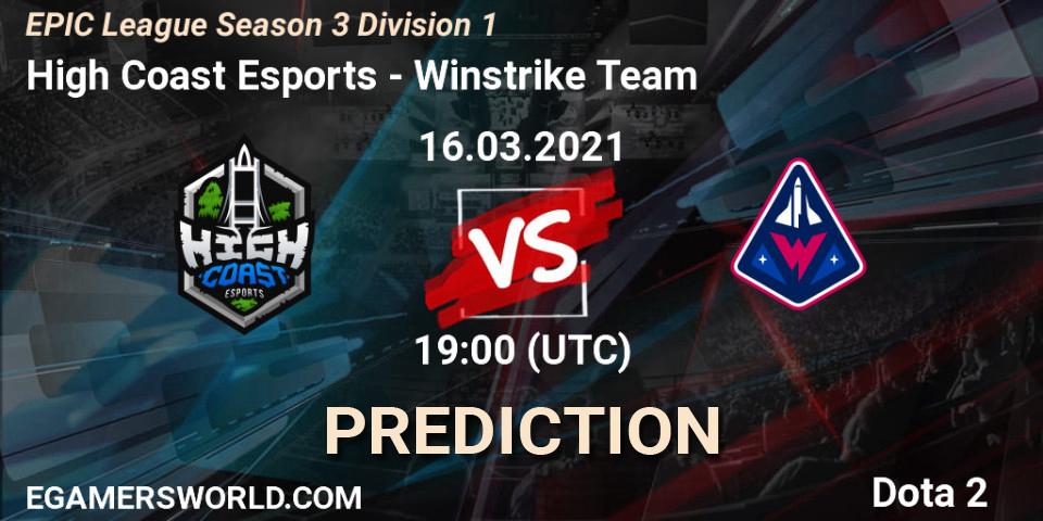 Prognoza High Coast Esports - Winstrike Team. 16.03.2021 at 19:07, Dota 2, EPIC League Season 3 Division 1