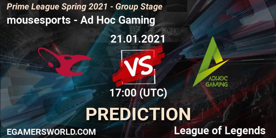 Prognoza mousesports - Ad Hoc Gaming. 21.01.21, LoL, Prime League Spring 2021 - Group Stage