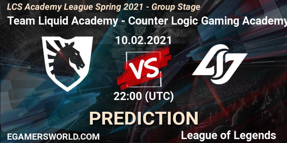 Prognoza Team Liquid Academy - Counter Logic Gaming Academy. 10.02.2021 at 22:00, LoL, LCS Academy League Spring 2021 - Group Stage