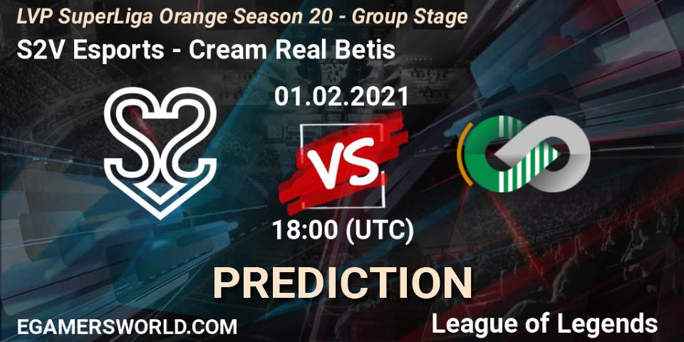 Prognoza S2V Esports - Cream Real Betis. 01.02.2021 at 18:10, LoL, LVP SuperLiga Orange Season 20 - Group Stage