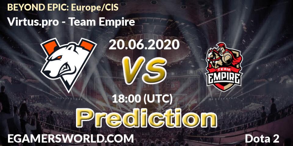 Prognoza Virtus.pro - Team Empire. 23.06.2020 at 14:55, Dota 2, BEYOND EPIC: Europe/CIS