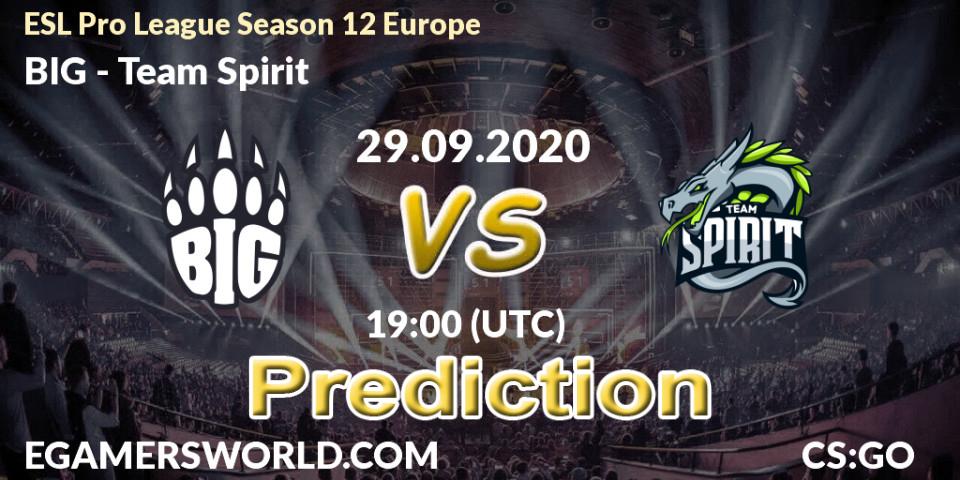 Prognoza BIG - Team Spirit. 29.09.2020 at 12:05, Counter-Strike (CS2), ESL Pro League Season 12 Europe