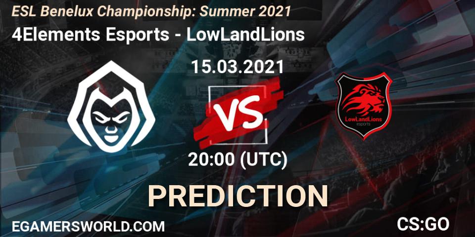 Prognoza 4Elements Esports - LowLandLions. 15.03.2021 at 20:00, Counter-Strike (CS2), ESL Benelux Championship: Summer 2021