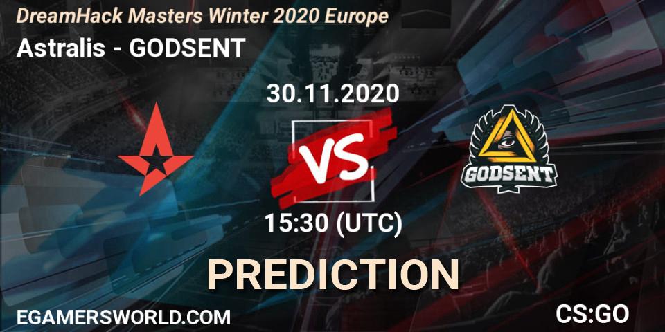 Prognoza Astralis - GODSENT. 30.11.2020 at 15:30, Counter-Strike (CS2), DreamHack Masters Winter 2020 Europe