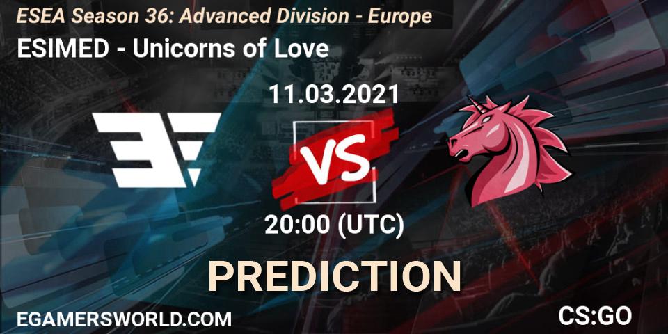Prognoza ESIMED - Unicorns of Love. 11.03.2021 at 20:00, Counter-Strike (CS2), ESEA Season 36: Europe - Advanced Division