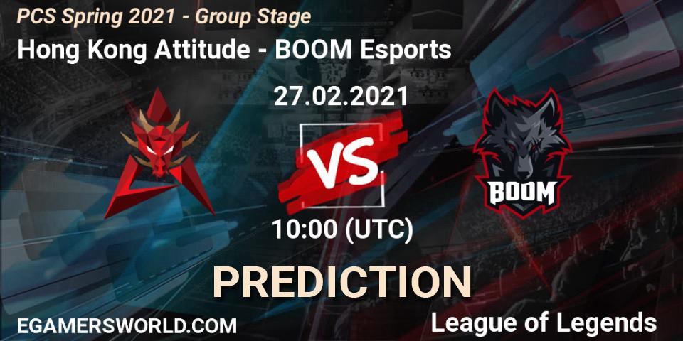 Prognoza Hong Kong Attitude - BOOM Esports. 27.02.2021 at 10:10, LoL, PCS Spring 2021 - Group Stage