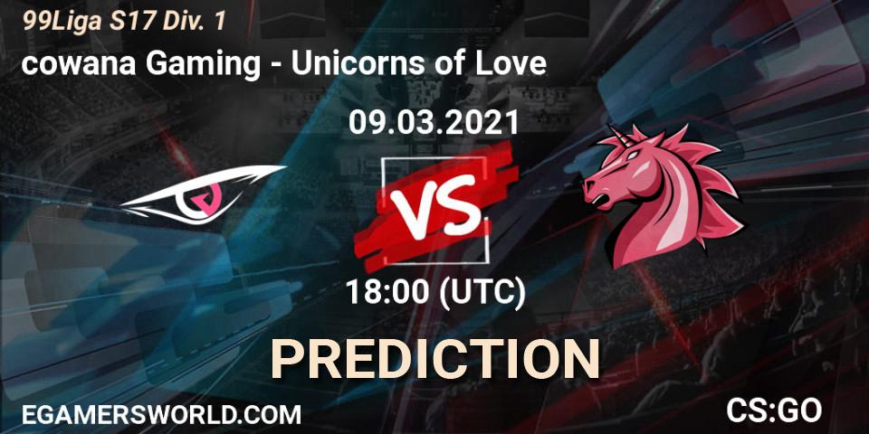 Prognoza cowana Gaming - Unicorns of Love. 09.03.2021 at 18:00, Counter-Strike (CS2), 99Liga S17 Div. 1