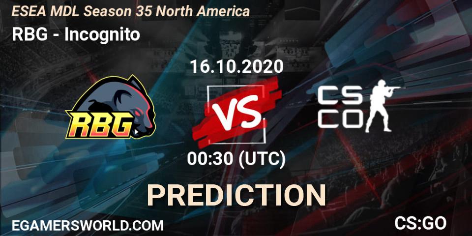 Prognoza RBG - Incognito. 16.10.2020 at 00:30, Counter-Strike (CS2), ESEA MDL Season 35 North America
