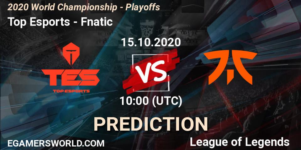 Prognoza Top Esports - Fnatic. 17.10.2020 at 09:26, LoL, 2020 World Championship - Playoffs