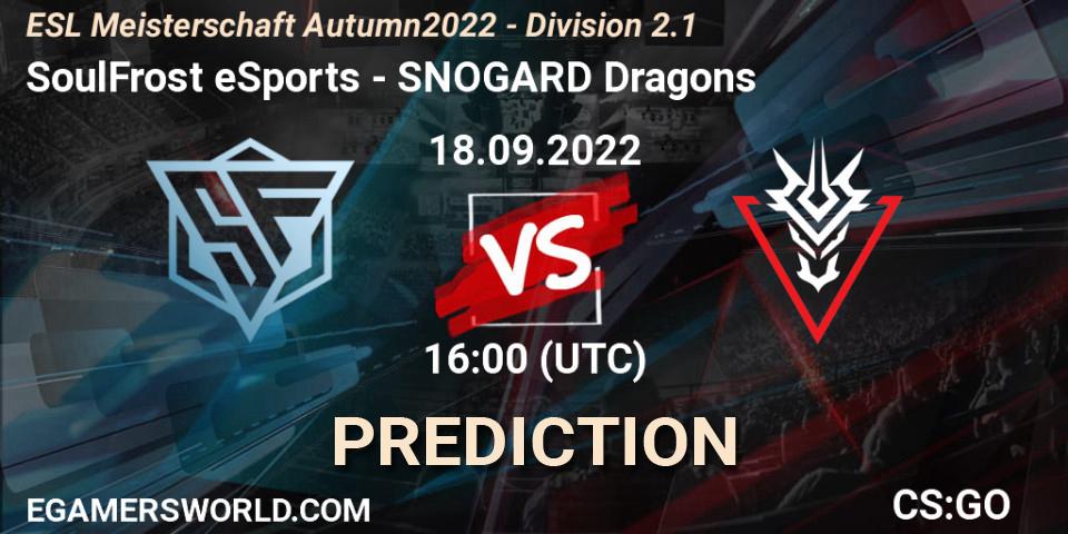 Prognoza SoulFrost eSports - SNOGARD Dragons. 18.09.2022 at 16:00, Counter-Strike (CS2), ESL Meisterschaft Autumn 2022 - Division 2.1
