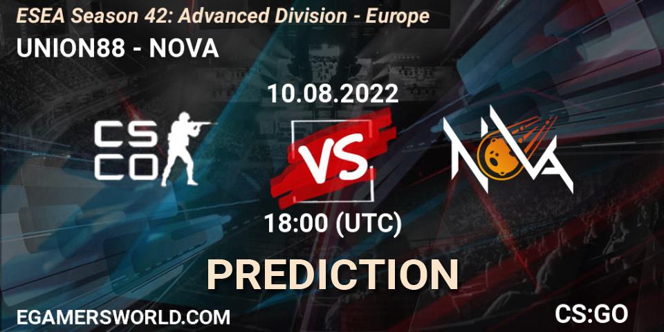 Prognoza UNION88 - NOVA. 10.08.2022 at 18:00, Counter-Strike (CS2), ESEA Season 42: Advanced Division - Europe
