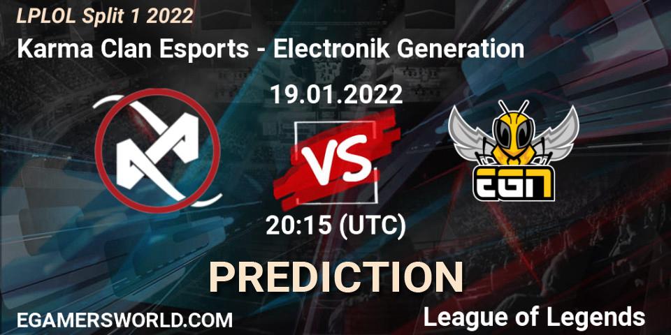 Prognoza Karma Clan Esports - Electronik Generation. 19.01.2022 at 20:00, LoL, LPLOL Split 1 2022