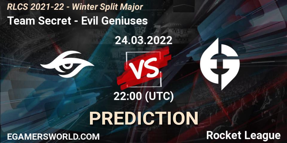 Prognoza Team Secret - Evil Geniuses. 24.03.2022 at 22:00, Rocket League, RLCS 2021-22 - Winter Split Major
