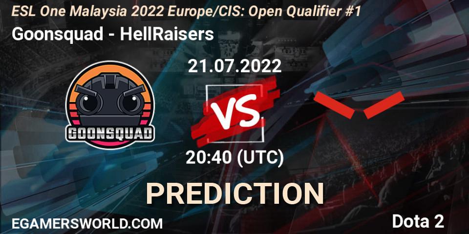 Prognoza Goonsquad - HellRaisers. 21.07.2022 at 20:40, Dota 2, ESL One Malaysia 2022 Europe/CIS: Open Qualifier #1
