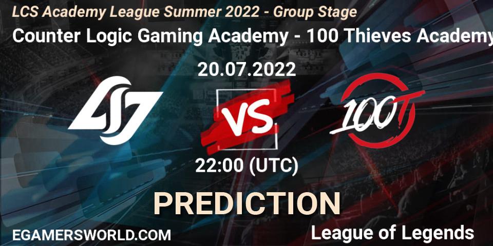 Prognoza Counter Logic Gaming Academy - 100 Thieves Academy. 20.07.2022 at 22:00, LoL, LCS Academy League Summer 2022 - Group Stage