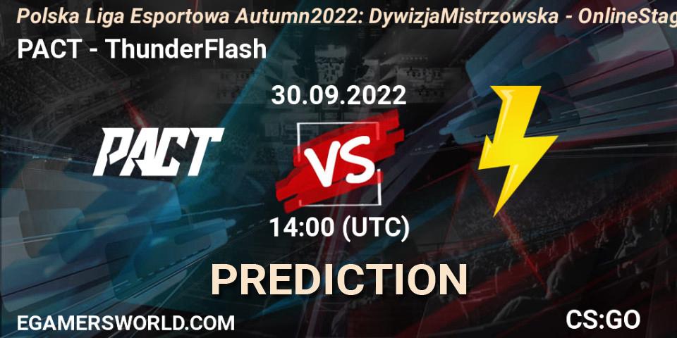 Prognoza PACT - ThunderFlash. 30.09.2022 at 14:00, Counter-Strike (CS2), Polska Liga Esportowa Autumn 2022: Dywizja Mistrzowska - Online Stage