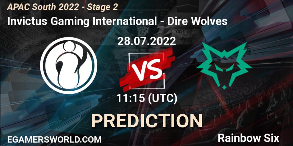 Prognoza Invictus Gaming International - Dire Wolves. 28.07.2022 at 11:15, Rainbow Six, APAC South 2022 - Stage 2