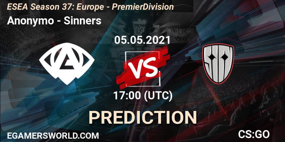 Prognoza Anonymo - Sinners. 05.05.2021 at 17:00, Counter-Strike (CS2), ESEA Season 37: Europe - Premier Division
