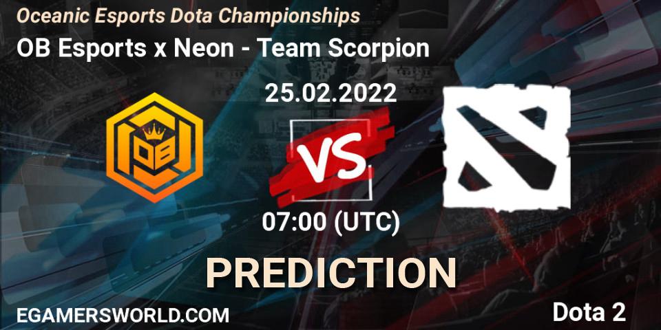 Prognoza OB Esports x Neon - Team Scorpion. 25.02.2022 at 07:17, Dota 2, Oceanic Esports Dota Championships