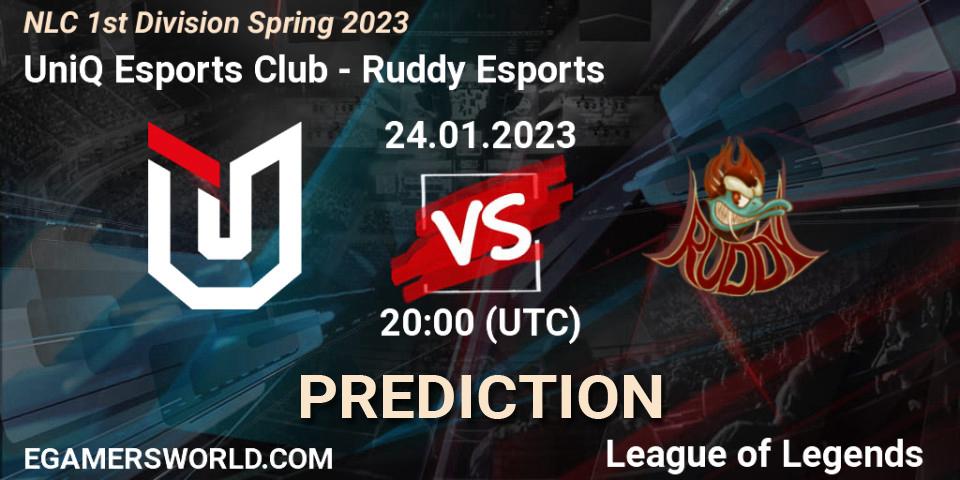 Prognoza UniQ Esports Club - Ruddy Esports. 24.01.2023 at 20:00, LoL, NLC 1st Division Spring 2023