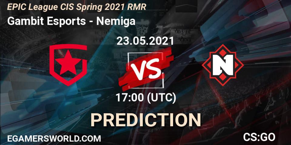 Prognoza Gambit Esports - Nemiga. 23.05.2021 at 17:00, Counter-Strike (CS2), EPIC League CIS Spring 2021 RMR