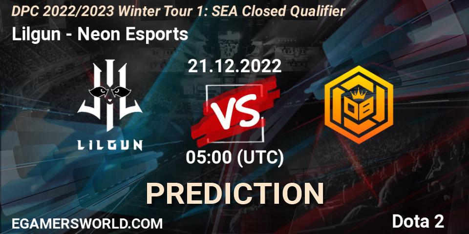 Prognoza Lilgun - Neon Esports. 21.12.2022 at 05:00, Dota 2, DPC 2022/2023 Winter Tour 1: SEA Closed Qualifier