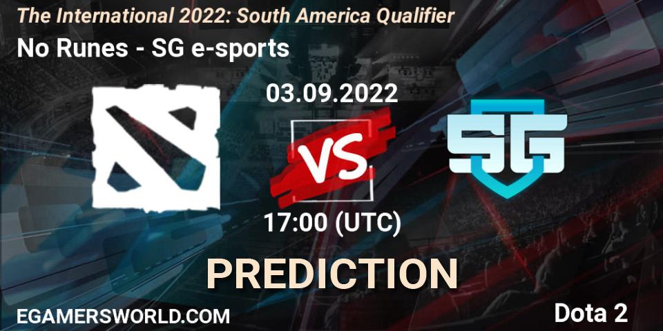 Prognoza No Runes - SG e-sports. 03.09.2022 at 15:45, Dota 2, The International 2022: South America Qualifier