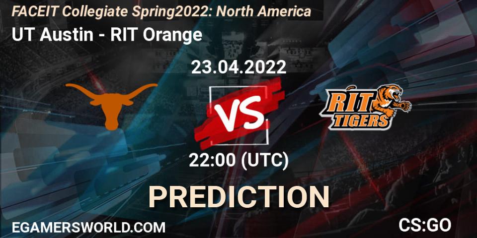 Prognoza UT Austin - RIT Orange. 23.04.2022 at 22:00, Counter-Strike (CS2), FACEIT Collegiate Spring 2022: North America