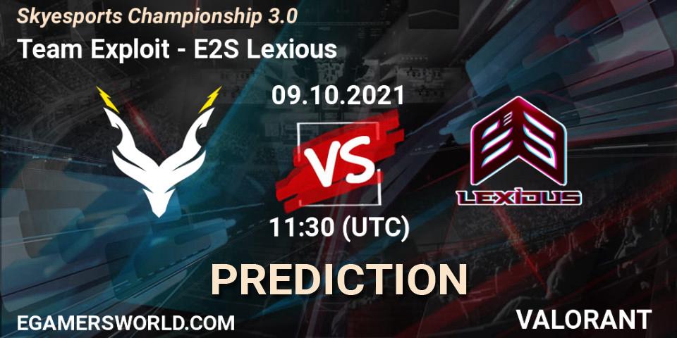 Prognoza Team Exploit - E2S Lexious. 09.10.2021 at 11:30, VALORANT, Skyesports Championship 3.0