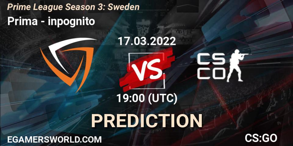 Prognoza Prima - inpognito. 17.03.2022 at 19:00, Counter-Strike (CS2), Prime League Season 3: Sweden